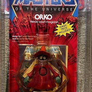 1983 MOTU ORKO Masters of the Universe sealed Carded He-man + Acrylic Case! NICE